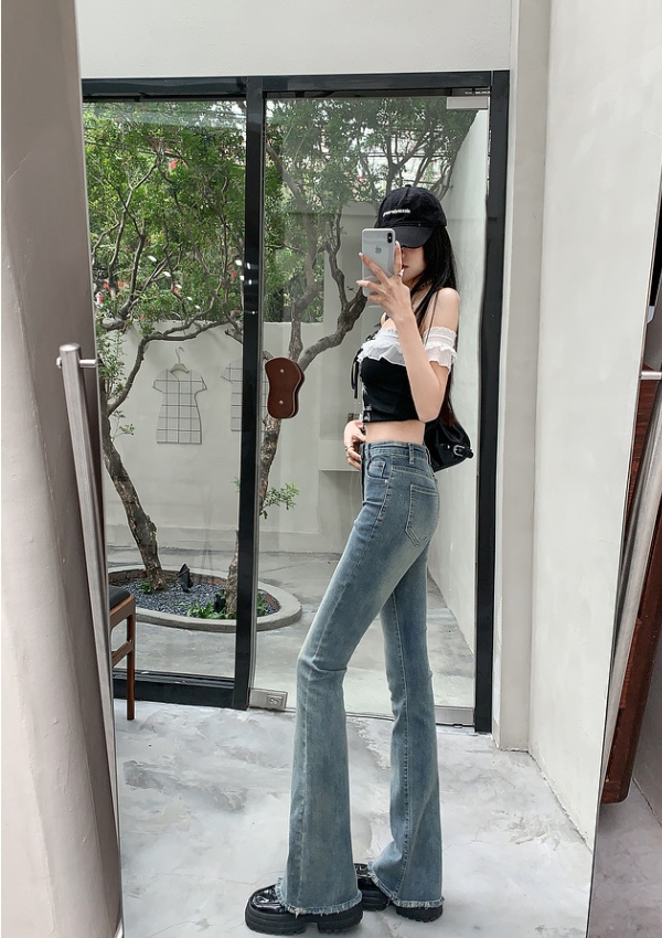 Slim micro speaker pants burr flare pants for women