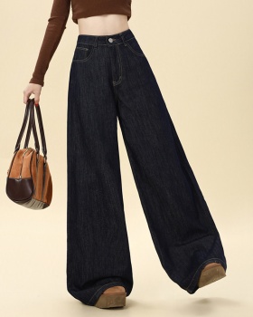 Autumn mopping pants wide leg navy-blue jeans for women