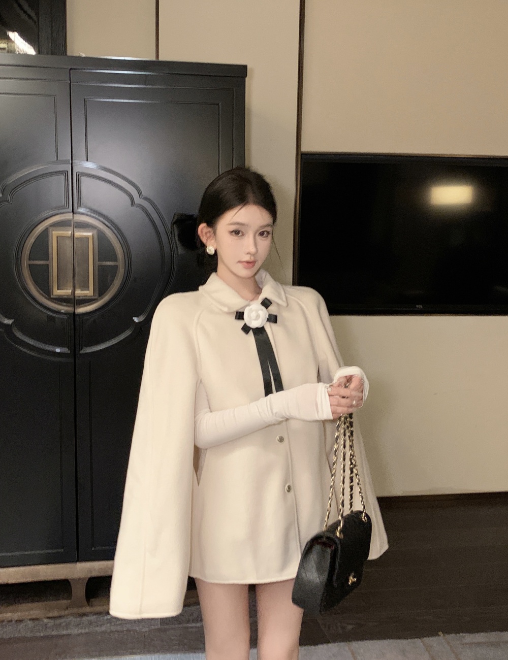 Temperament clip cotton cloak woolen overcoat