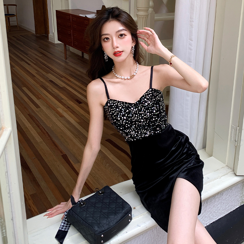 Ladies splice strap dress retro dress for women