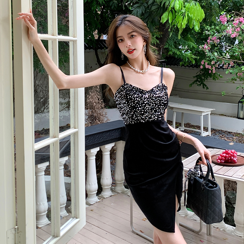 Ladies splice strap dress retro dress for women