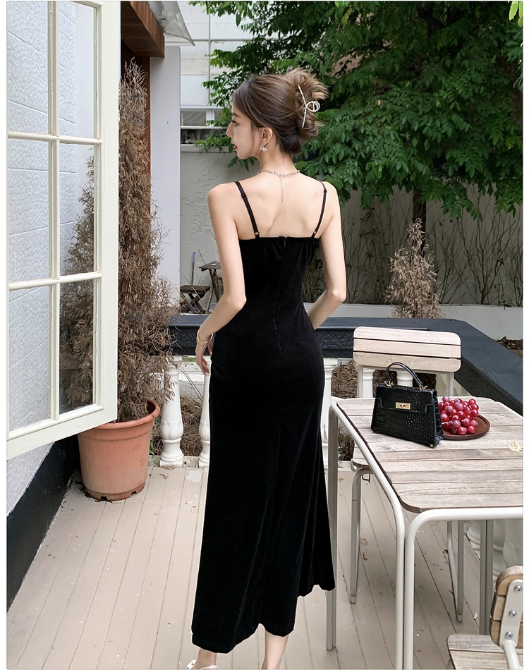 Sling black split long dress temperament long dress for women