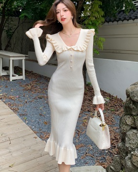 France style sweater dress lotus leaf edges dress for women