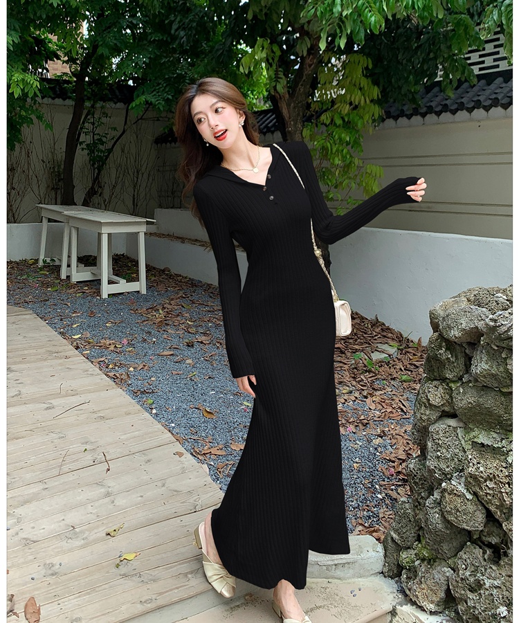 Slim all-match dress lazy hooded long dress