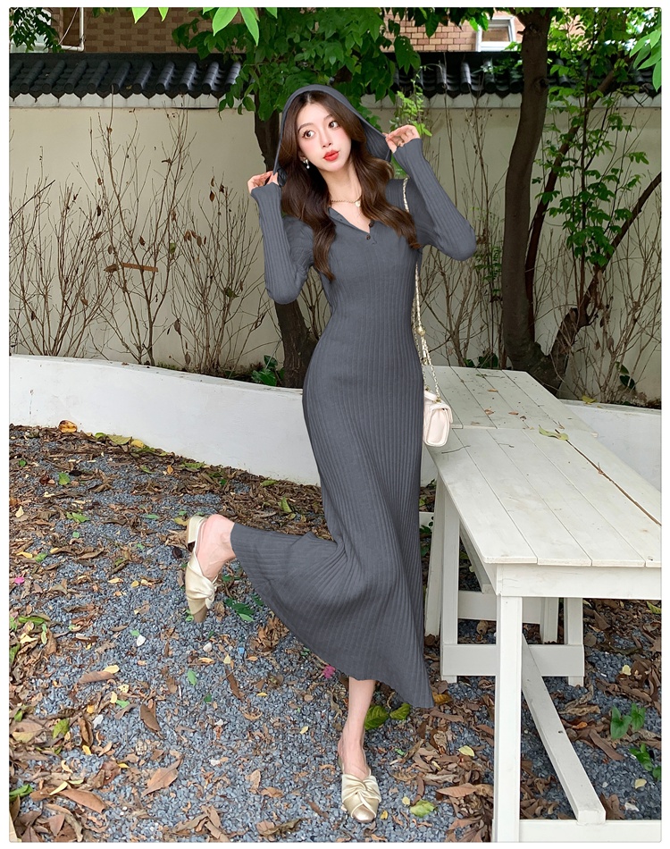 Slim all-match dress lazy hooded long dress