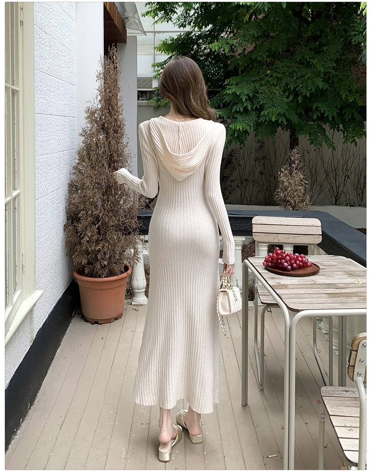 Slim all-match dress lazy hooded long dress