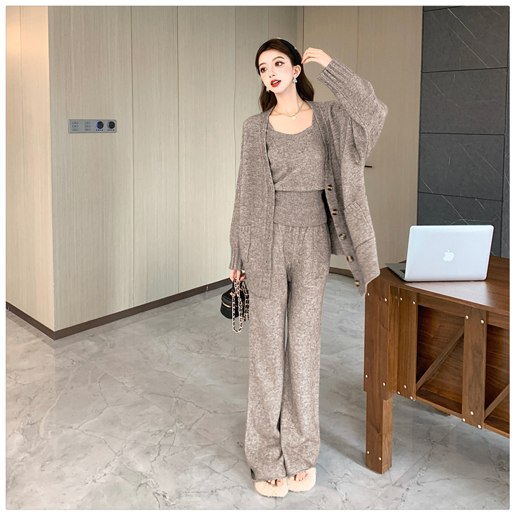 Korean style lazy coat knitted sling cardigan 3pcs set