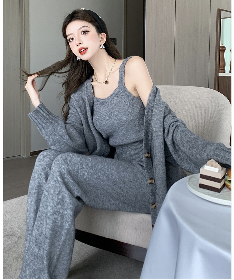 Korean style lazy coat knitted sling cardigan 3pcs set