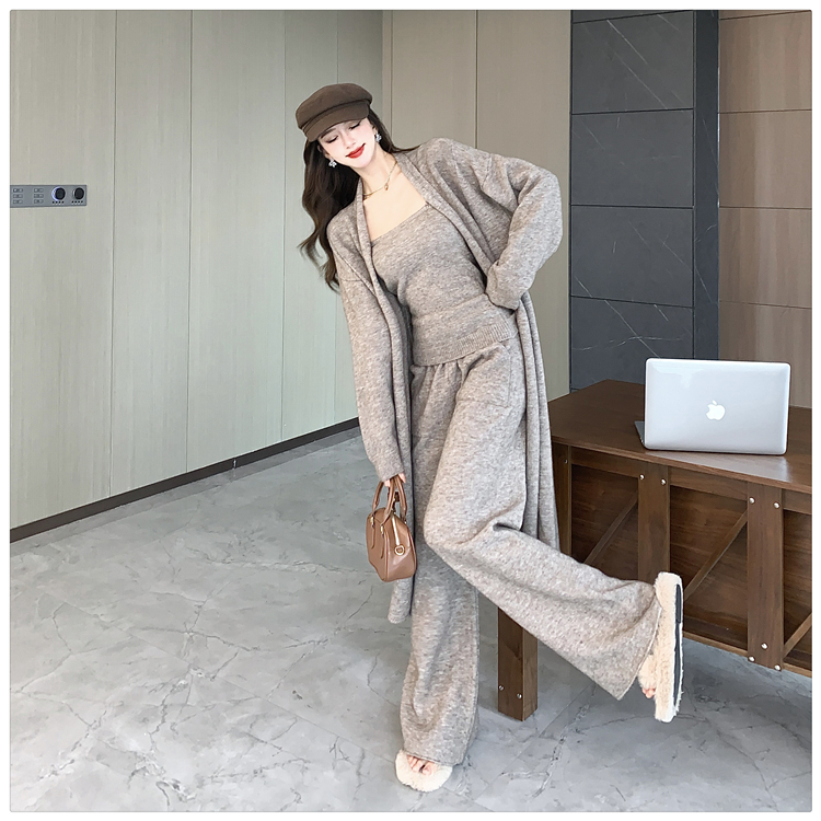 Fashion sling sweater knitted coat 3pcs set