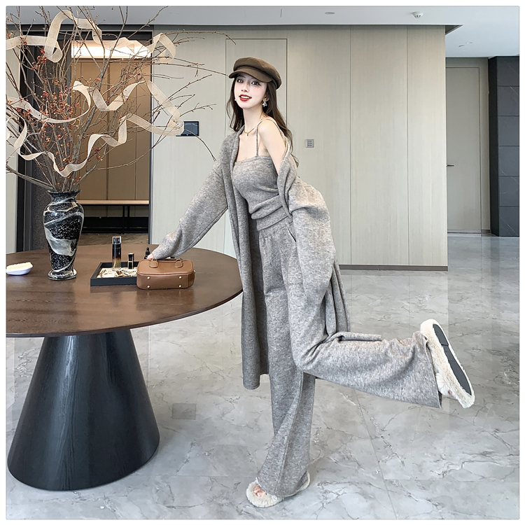 Fashion sling sweater knitted coat 3pcs set