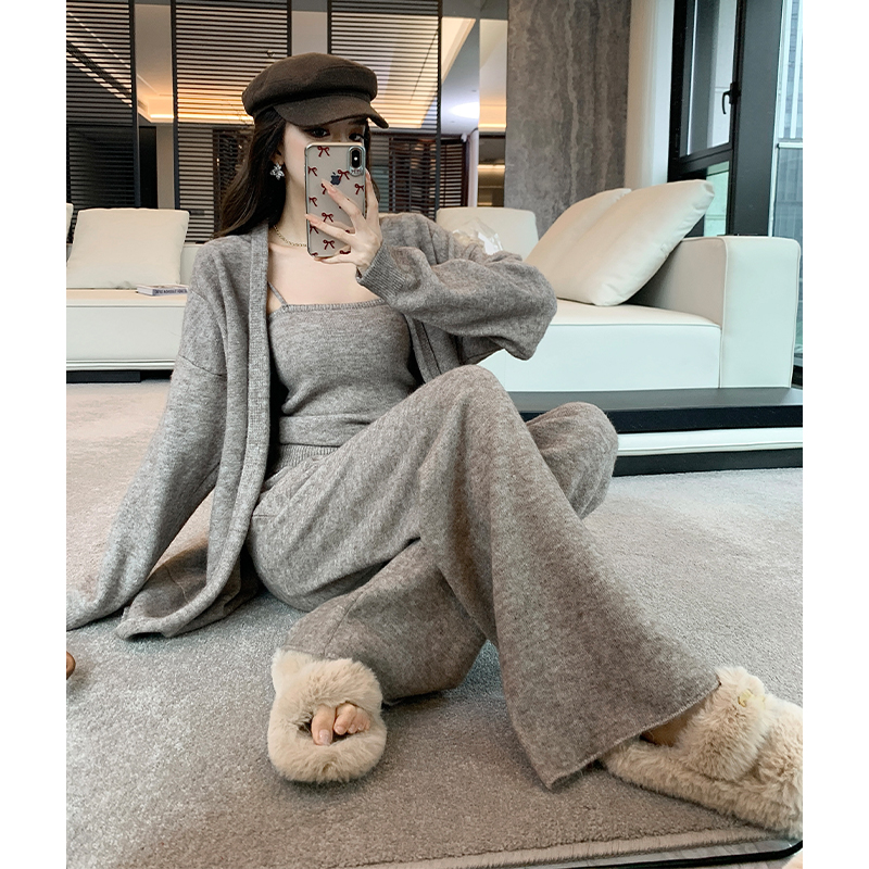 Fashion sling sweater knitted coat 3pcs set