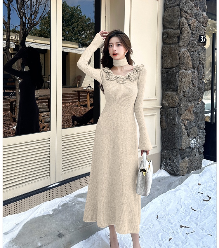 Knitted tender flowers long dress scarf autumn and winter dress