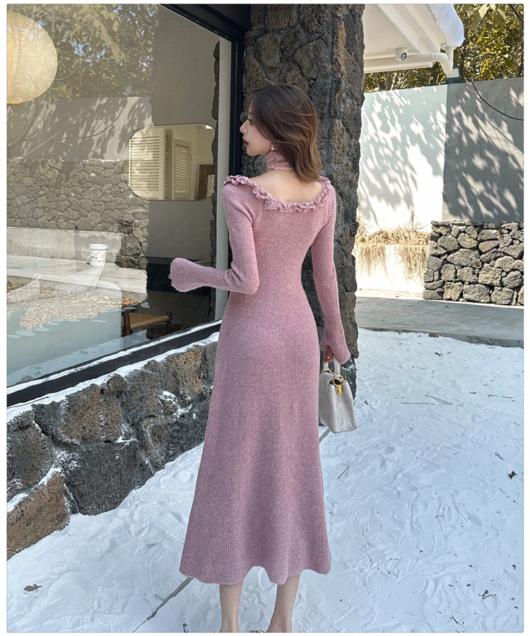 Knitted tender flowers long dress scarf autumn and winter dress