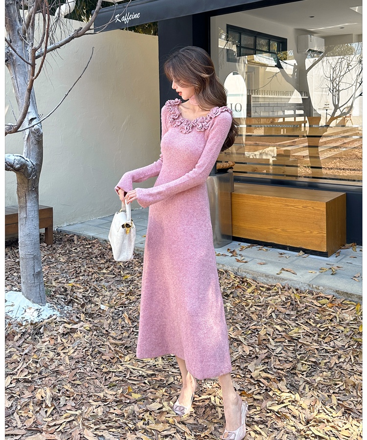 Knitted tender flowers long dress scarf autumn and winter dress