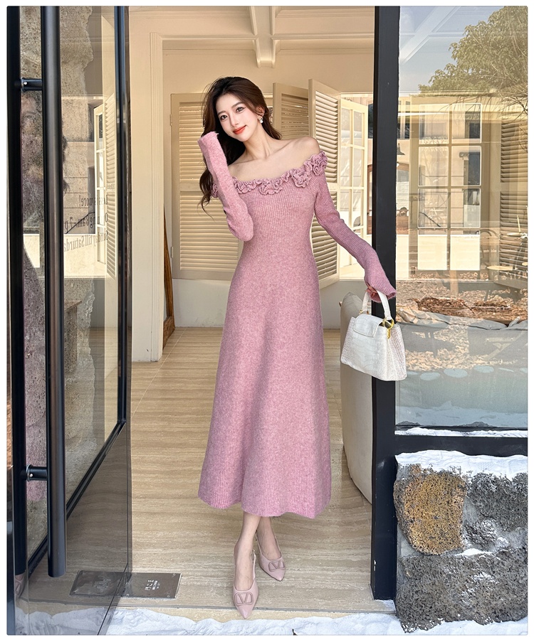 Knitted tender flowers long dress scarf autumn and winter dress