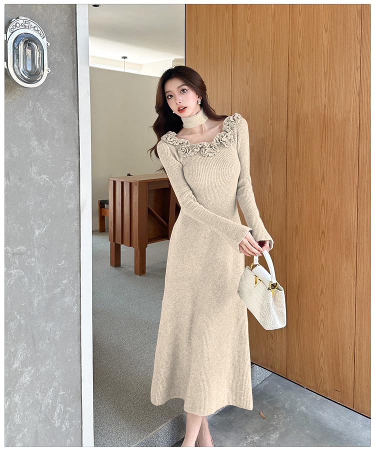 Knitted tender flowers long dress scarf autumn and winter dress