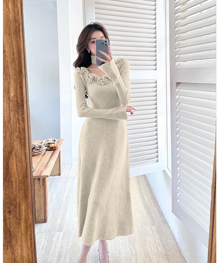 Knitted tender flowers long dress scarf autumn and winter dress