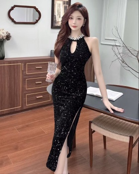 Enticement split dress sequins black evening dress