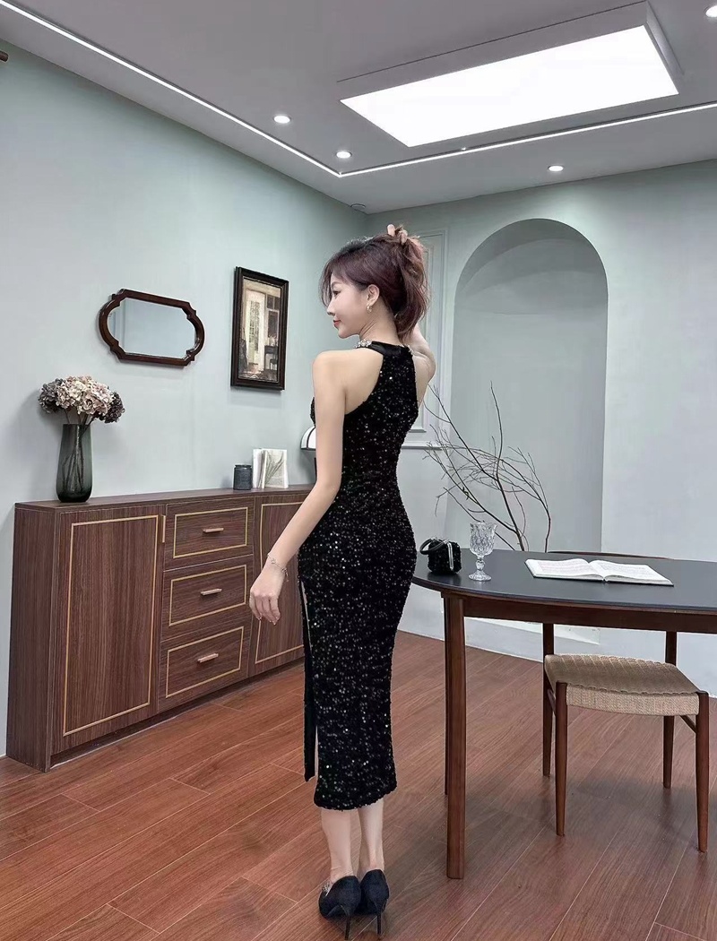 Enticement split dress sequins black evening dress