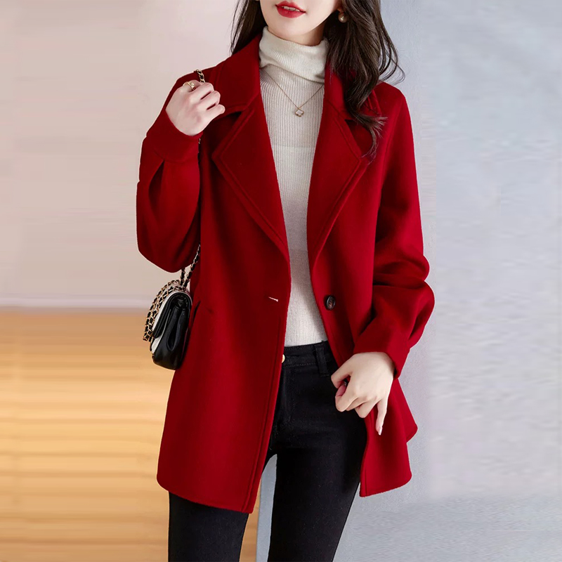 Retro business suit red woolen coat for women