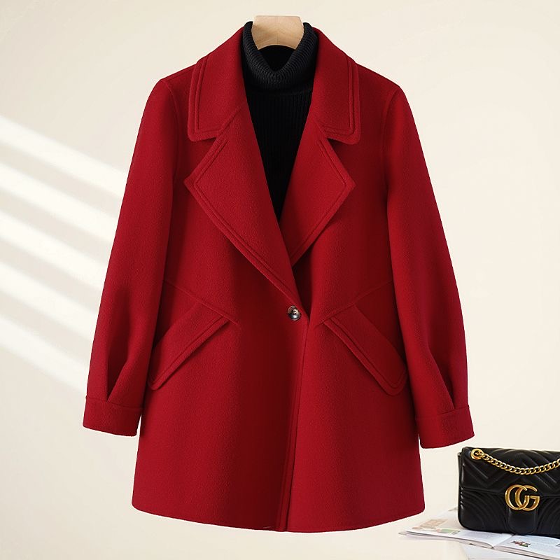 Retro business suit red woolen coat for women