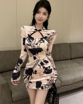 Long sleeve velvet cheongsam fashion dress for women