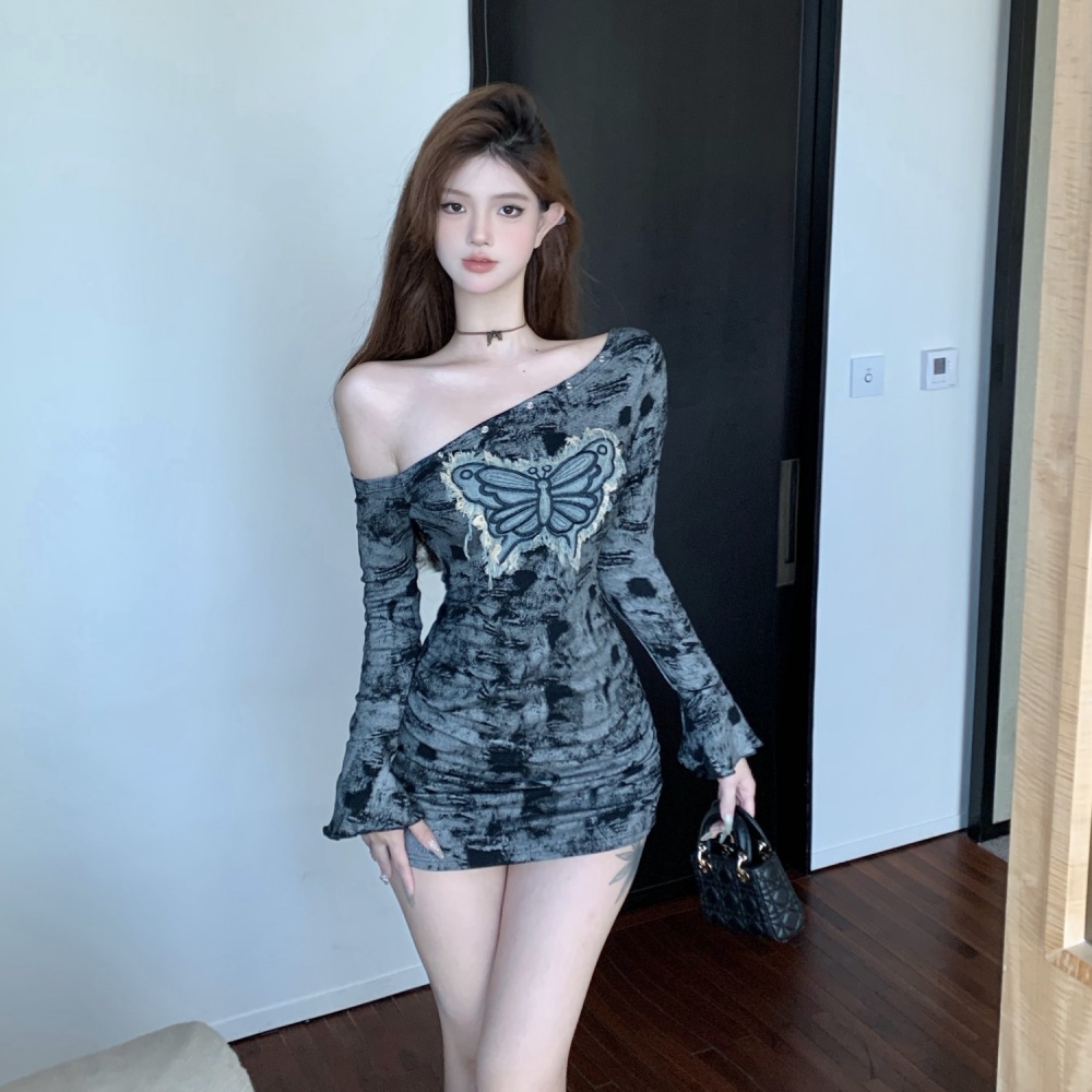 Package hip shoulder sloping shoulder sexy dress