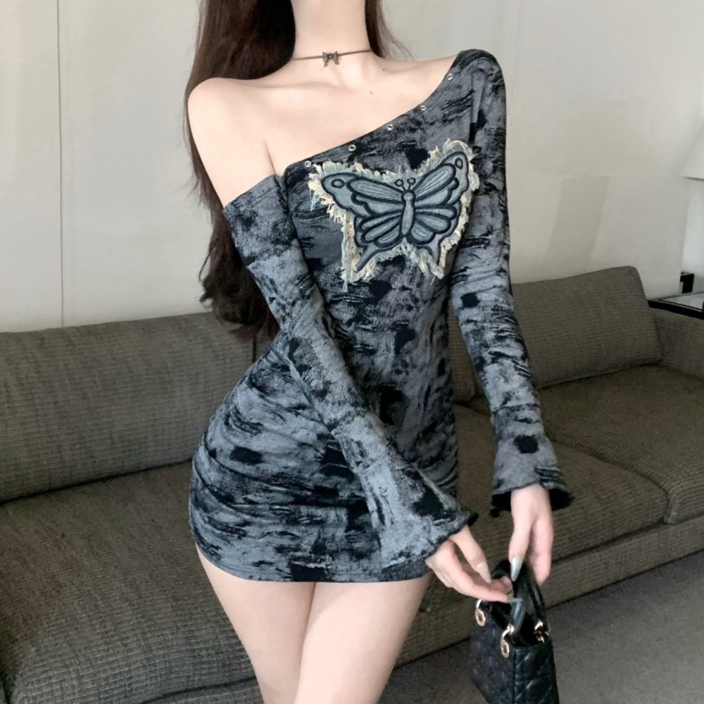 Package hip shoulder sloping shoulder sexy dress