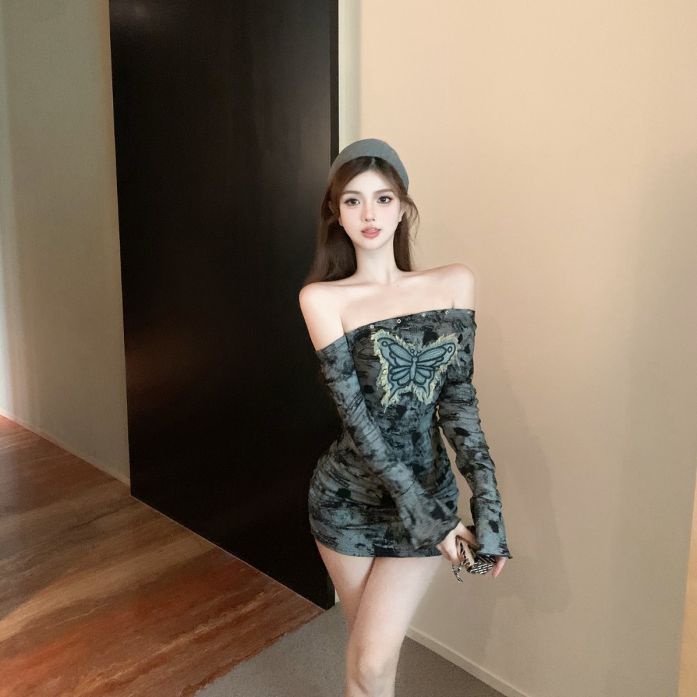 Package hip shoulder sloping shoulder sexy dress