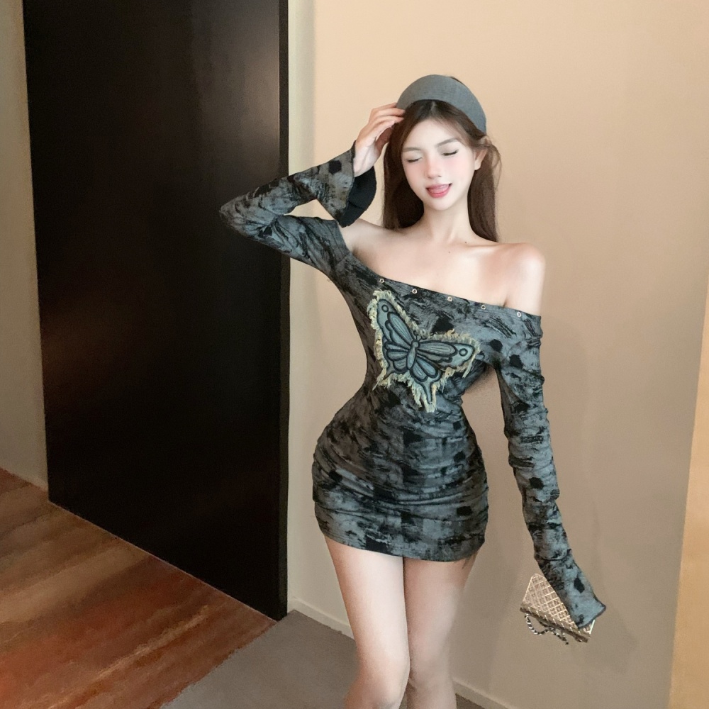 Package hip shoulder sloping shoulder sexy dress