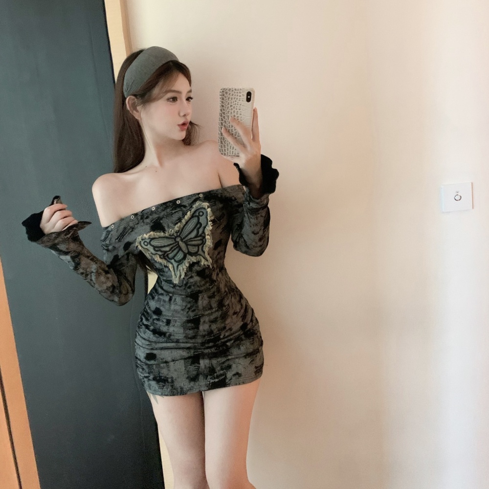 Package hip shoulder sloping shoulder sexy dress