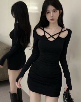 Fashion irregular black hollow nightclub dress