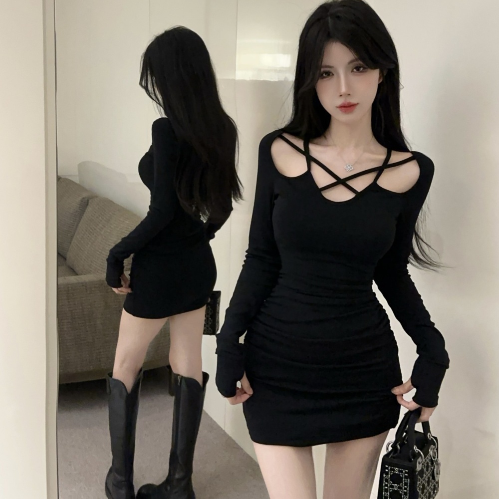 Fashion irregular black hollow nightclub dress