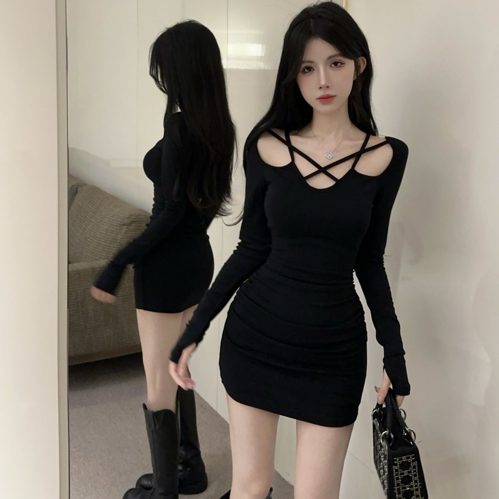 Fashion irregular black hollow nightclub dress