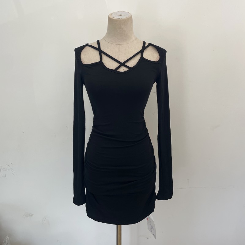 Fashion irregular black hollow nightclub dress