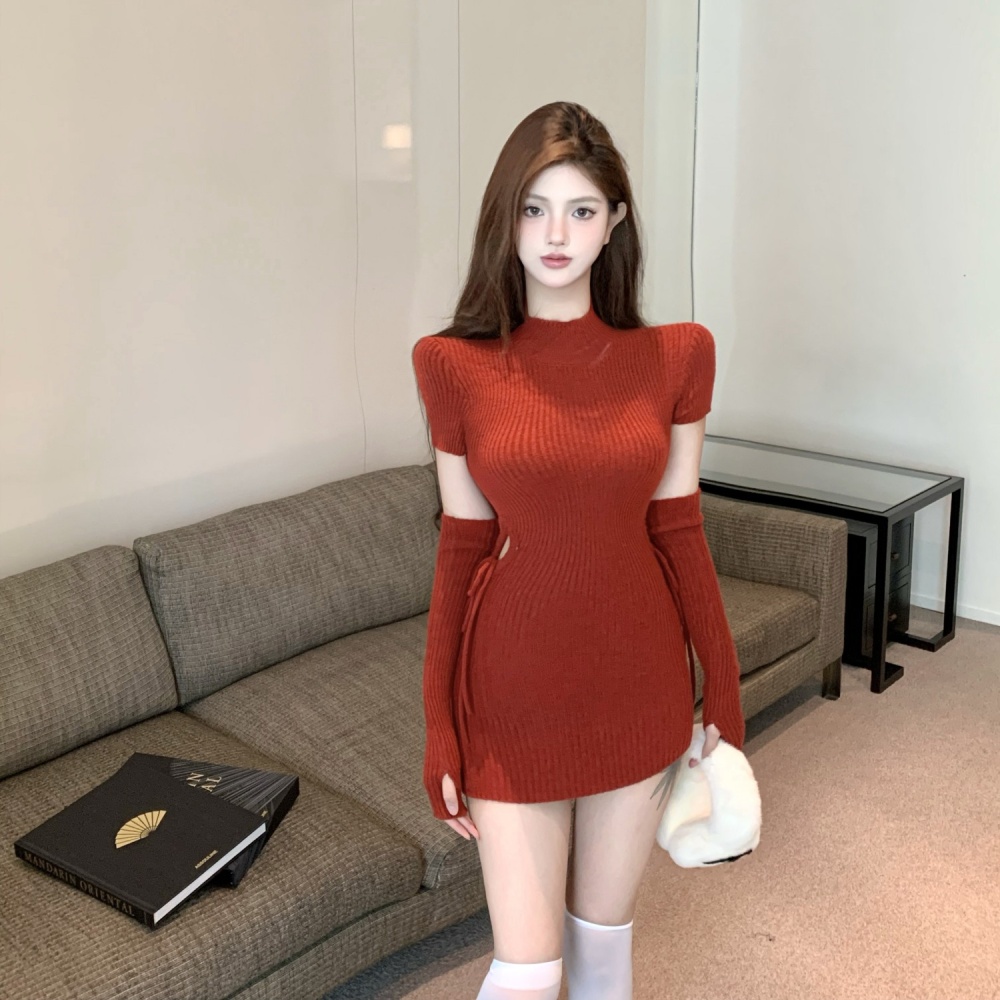 Spicegirl christmas red package hip knitted dress for women