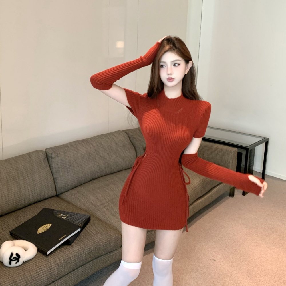 Spicegirl christmas red package hip knitted dress for women