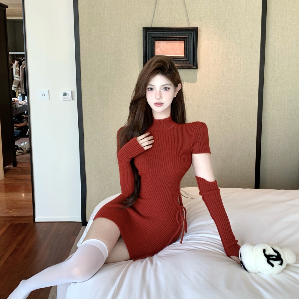 Spicegirl christmas red package hip knitted dress for women