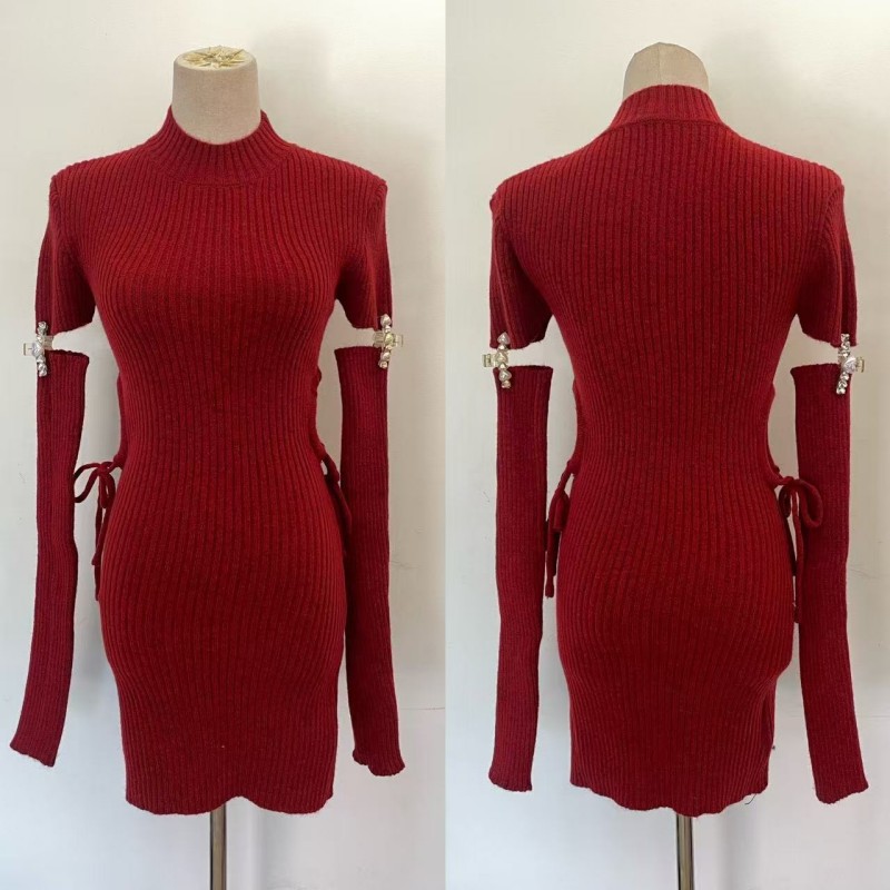 Spicegirl christmas red package hip knitted dress for women