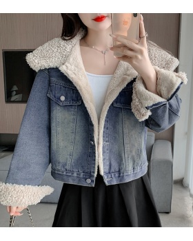 Thick denim jacket Korean style thermal coat for women