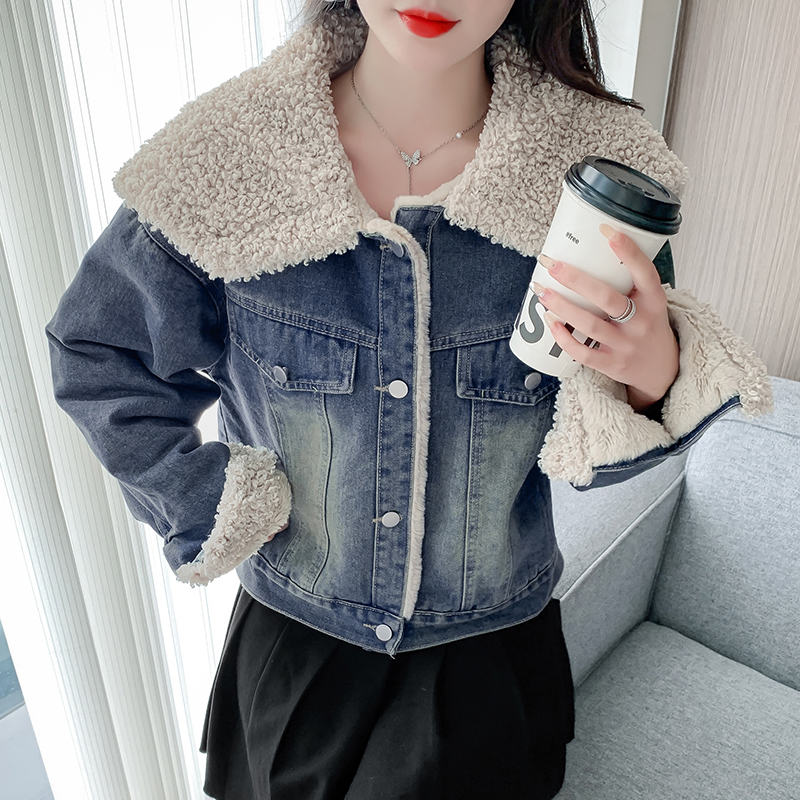 Thick denim jacket Korean style thermal coat for women