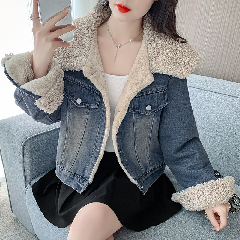 Thick denim jacket Korean style thermal coat for women