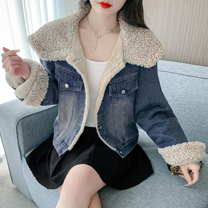 Thick denim jacket Korean style thermal coat for women