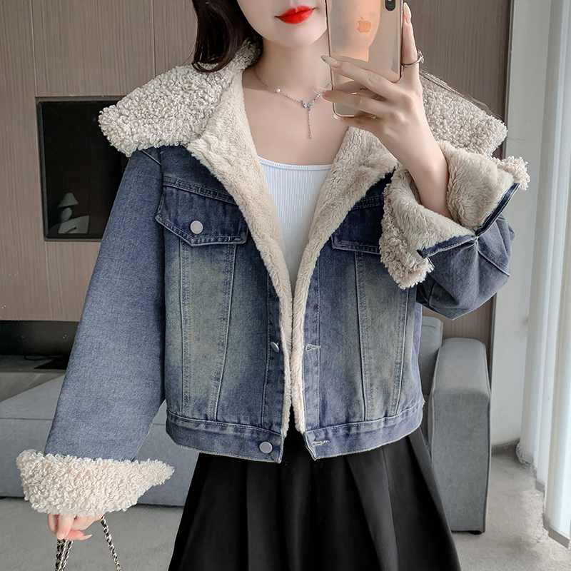 Thick denim jacket Korean style thermal coat for women