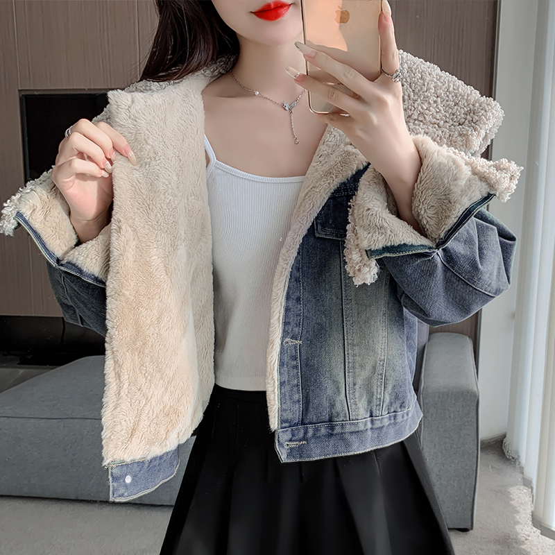 Thick denim jacket Korean style thermal coat for women