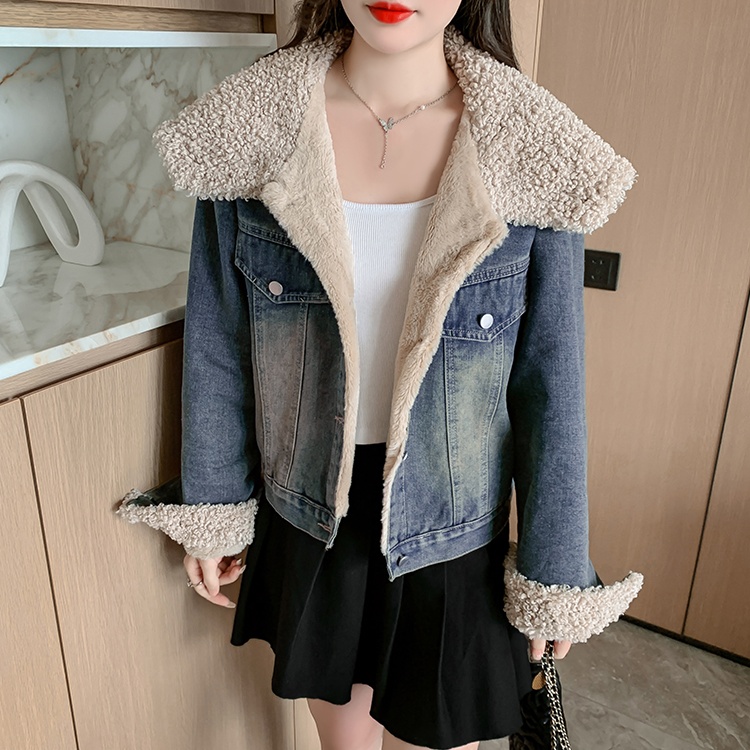 Thick denim jacket Korean style thermal coat for women