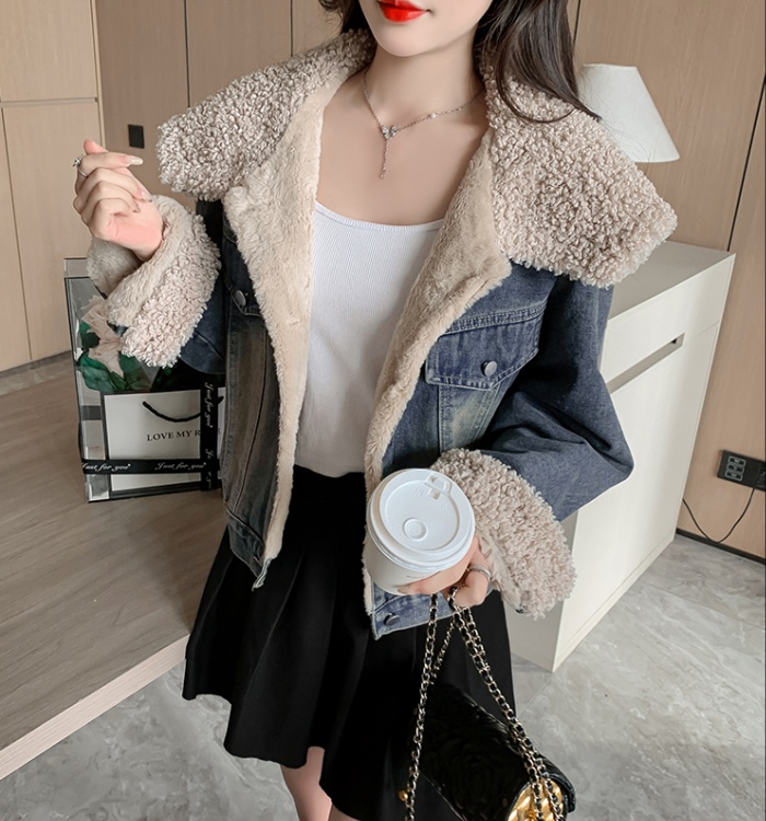 Thick denim jacket Korean style thermal coat for women