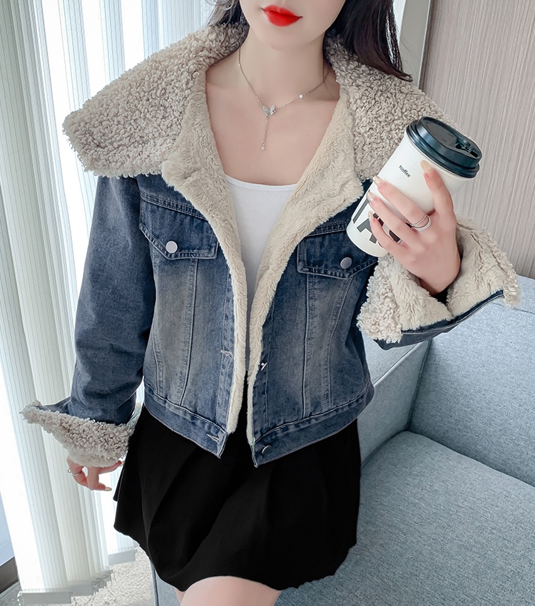 Thick denim jacket Korean style thermal coat for women