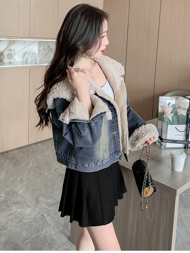 Thick denim jacket Korean style thermal coat for women