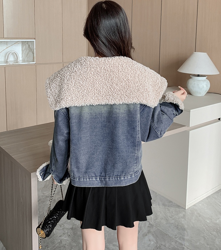 Thick denim jacket Korean style thermal coat for women